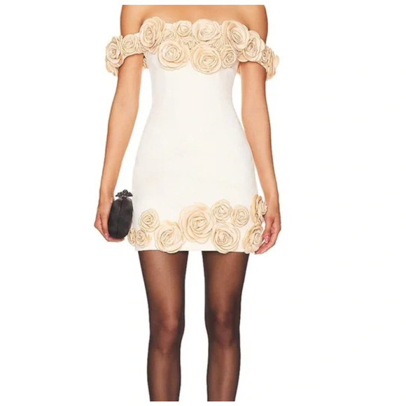 NWT Atoir REVOLVE Rosalie Gold Cream Mini Dress Size 2 Rosettes Floral Feminine - Picture 2 of 16